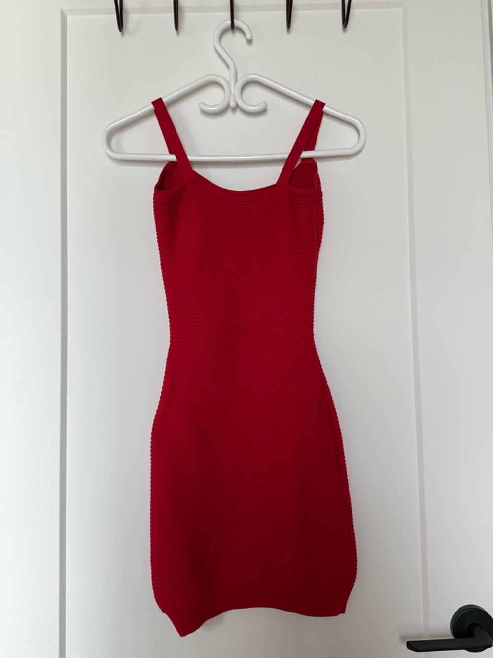 Red Ribbed Knit Bodycon Dress - Picture 3 of 4